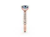 Rose gold Princess Cut Aquamarine Pave Band Solitaire Ring with Four-Prong Setting_26