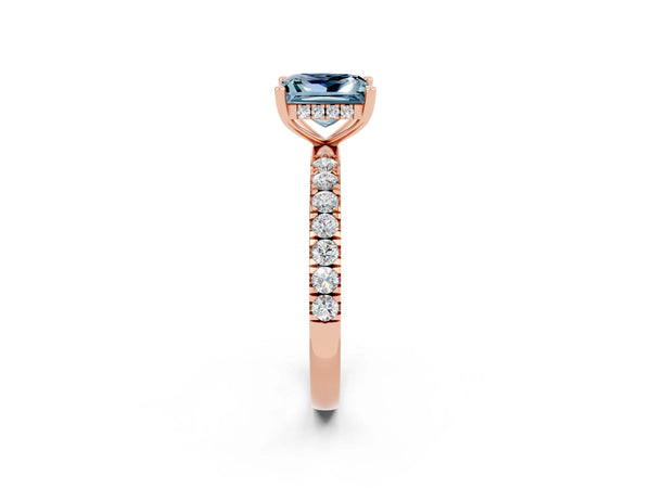 Rose gold Princess Cut Aquamarine Pave Band Solitaire Ring with Round  and Prong Setting