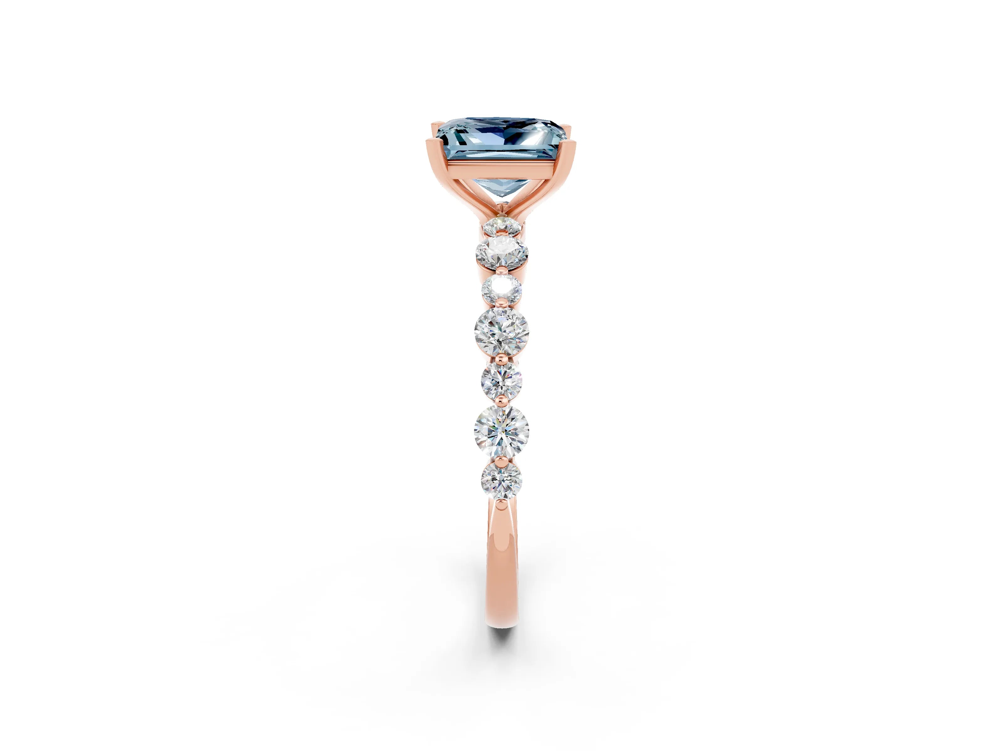 Rose gold Princess Cut Aquamarine Prong Set Engagement Ring with Pavé Band_2