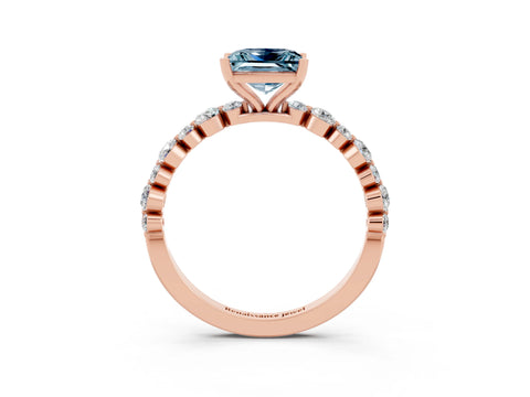 Rose gold Princess Cut Aquamarine Prong Set Engagement Ring with Pavé Band_3