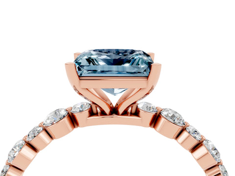 Rose gold Princess Cut Aquamarine Prong Set Engagement Ring with Pavé Band_4