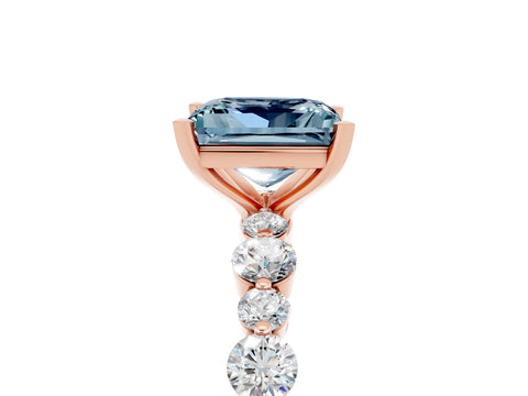Rose gold Princess Cut Aquamarine Prong Set Engagement Ring with Pavé Band_5