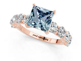 Rose gold Princess Cut Aquamarine Prong Setting with Side Stones on a Pave Band_1