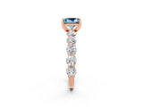 Rose gold Princess Cut Aquamarine Prong Setting with Side Stones on a Pave Band_2
