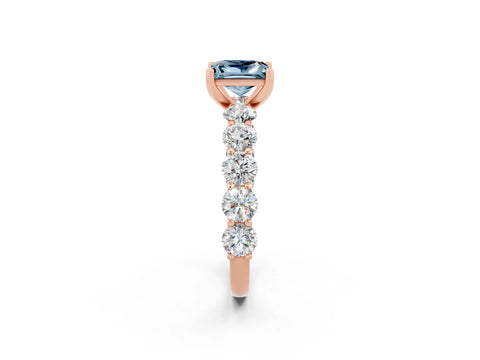 Rose gold Princess Cut Aquamarine Prong Setting with Side Stones on a Pave Band_2