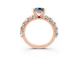 Rose gold Princess Cut Aquamarine Prong Setting with Side Stones on a Pave Band_3