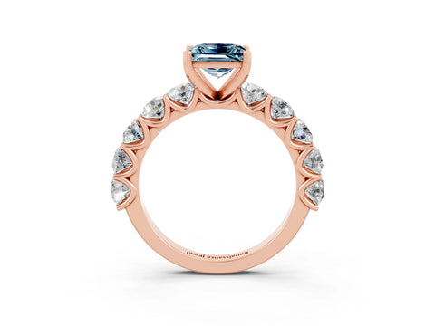 Rose gold Princess Cut Aquamarine Prong Setting with Side Stones on a Pave Band_3