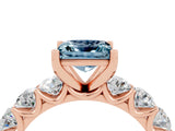 Rose gold Princess Cut Aquamarine Prong Setting with Side Stones on a Pave Band_4