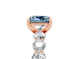 Rose gold Princess Cut Aquamarine Prong Setting with Side Stones on a Pave Band_5
