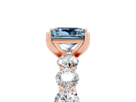 Rose gold Princess Cut Aquamarine Prong Setting with Side Stones on a Pave Band_5