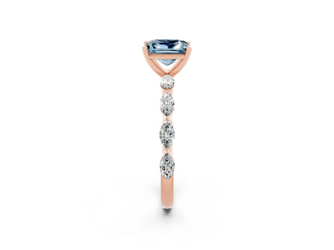 Rose gold Princess Cut Aquamarine Ring with Marquise Side Stones and Prong Setting_2