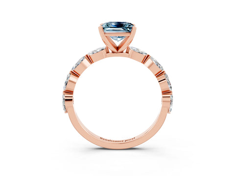 Rose gold Princess Cut Aquamarine Ring with Marquise Side Stones and Prong Setting_3