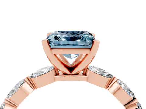 Rose gold Princess Cut Aquamarine Ring with Marquise Side Stones and Prong Setting_4