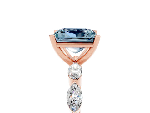 Rose gold Princess Cut Aquamarine Ring with Marquise Side Stones and Prong Setting_5