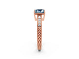 Rose gold Princess Cut Aquamarine Ring with Milgrain Pavé Band and Four-Prong Setting_14