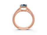 Rose gold Princess Cut Aquamarine Ring with Milgrain Pavé Band and Four-Prong Setting_15