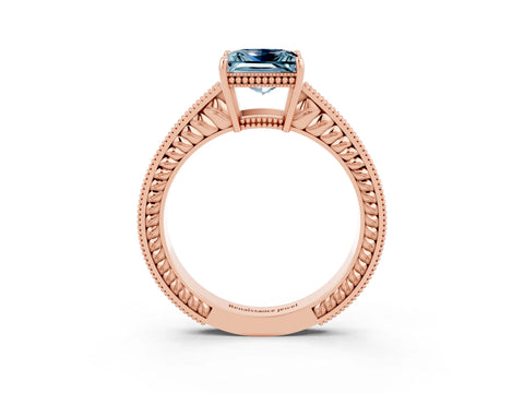Rose gold Princess Cut Aquamarine Ring with Milgrain Pavé Band and Four-Prong Setting_15
