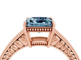 Rose gold Princess Cut Aquamarine Ring with Milgrain Pavé Band and Four-Prong Setting_16