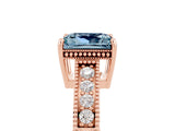 Rose gold Princess Cut Aquamarine Ring with Milgrain Pavé Band and Four-Prong Setting_17