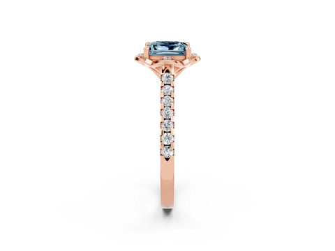 Rose gold Princess Cut Aquamarine Ring with Pavé Band and Floral Prong Setting_2