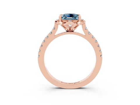 Rose gold Princess Cut Aquamarine Ring with Pavé Band and Floral Prong Setting_3