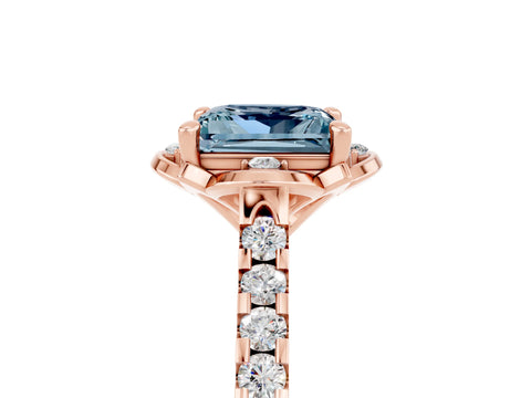 Rose gold Princess Cut Aquamarine Ring with Pavé Band and Floral Prong Setting_5