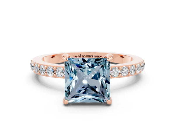 Rose gold Princess Cut Aquamarine Pavé Engagement Ring with Round  Accents and Prong Setting