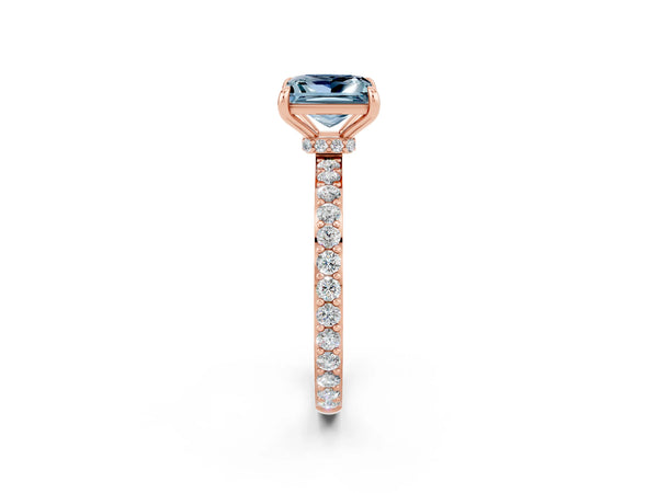 Rose gold Princess Cut Aquamarine Pavé Engagement Ring with Round  Accents and Prong Setting