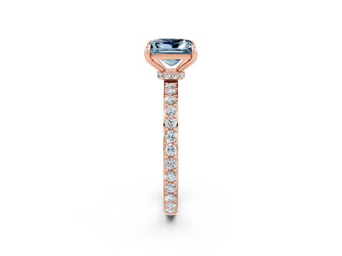 Rose gold Princess Cut Aquamarine Ring with Pavé Band and Four-Prong Setting_2