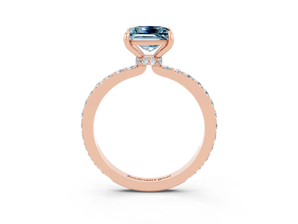 Rose gold Princess Cut Aquamarine Pavé Engagement Ring with Round  Accents and Prong Setting
