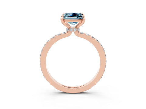 Rose gold Princess Cut Aquamarine Ring with Pavé Band and Four-Prong Setting_3