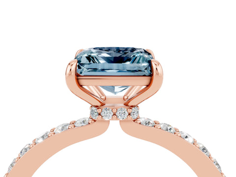Rose gold Princess Cut Aquamarine Ring with Pavé Band and Four-Prong Setting_4
