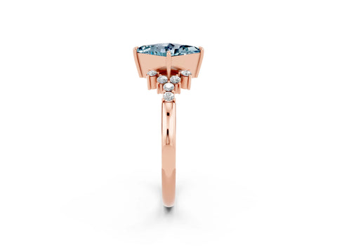 Rose gold Princess Cut Aquamarine Ring with Side Stones and Four-Prong Setting_38