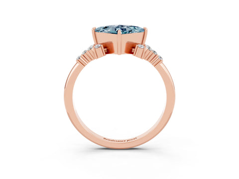 Rose gold Princess Cut Aquamarine Ring with Side Stones and Four-Prong Setting_39