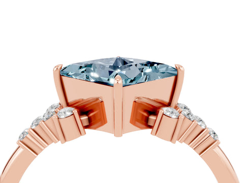 Rose gold Princess Cut Aquamarine Ring with Side Stones and Four-Prong Setting_40