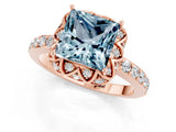 Rose gold Princess Cut Aquamarine Scalloped Halo Engagement Ring with Round Shared Prong Band_13