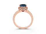 Rose gold Princess Cut Aquamarine Scalloped Halo Engagement Ring with Round Shared Prong Band_15