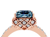 Rose gold Princess Cut Aquamarine Scalloped Halo Engagement Ring with Round Shared Prong Band_16