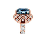 Rose gold Princess Cut Aquamarine Scalloped Halo Engagement Ring with Round Shared Prong Band_17