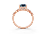 Rose gold Princess Cut Aquamarine Scattered Round Accent Ring with Prong Setting_30