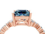 Rose gold Princess Cut Aquamarine Scattered Round Accent Ring with Prong Setting_31