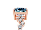 Rose gold Princess Cut Aquamarine Scattered Round Accent Ring with Prong Setting_32