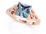 Rose gold Princess Cut Aquamarine Solitaire Celtic Knot Ring with Four-Prong Setting_13