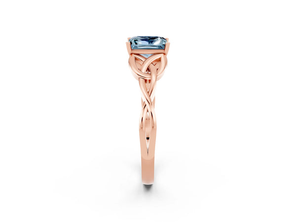 Rose gold Princess Cut Aquamarine Solitaire Celtic Knot Ring with Four-Prong Setting
