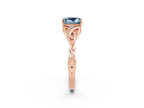 Rose gold Princess Cut Aquamarine Solitaire Celtic Knot Ring with Four-Prong Setting_14
