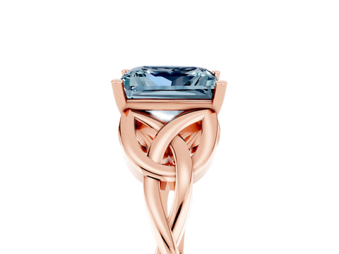 Rose gold Princess Cut Aquamarine Solitaire Celtic Knot Ring with Four-Prong Setting_17