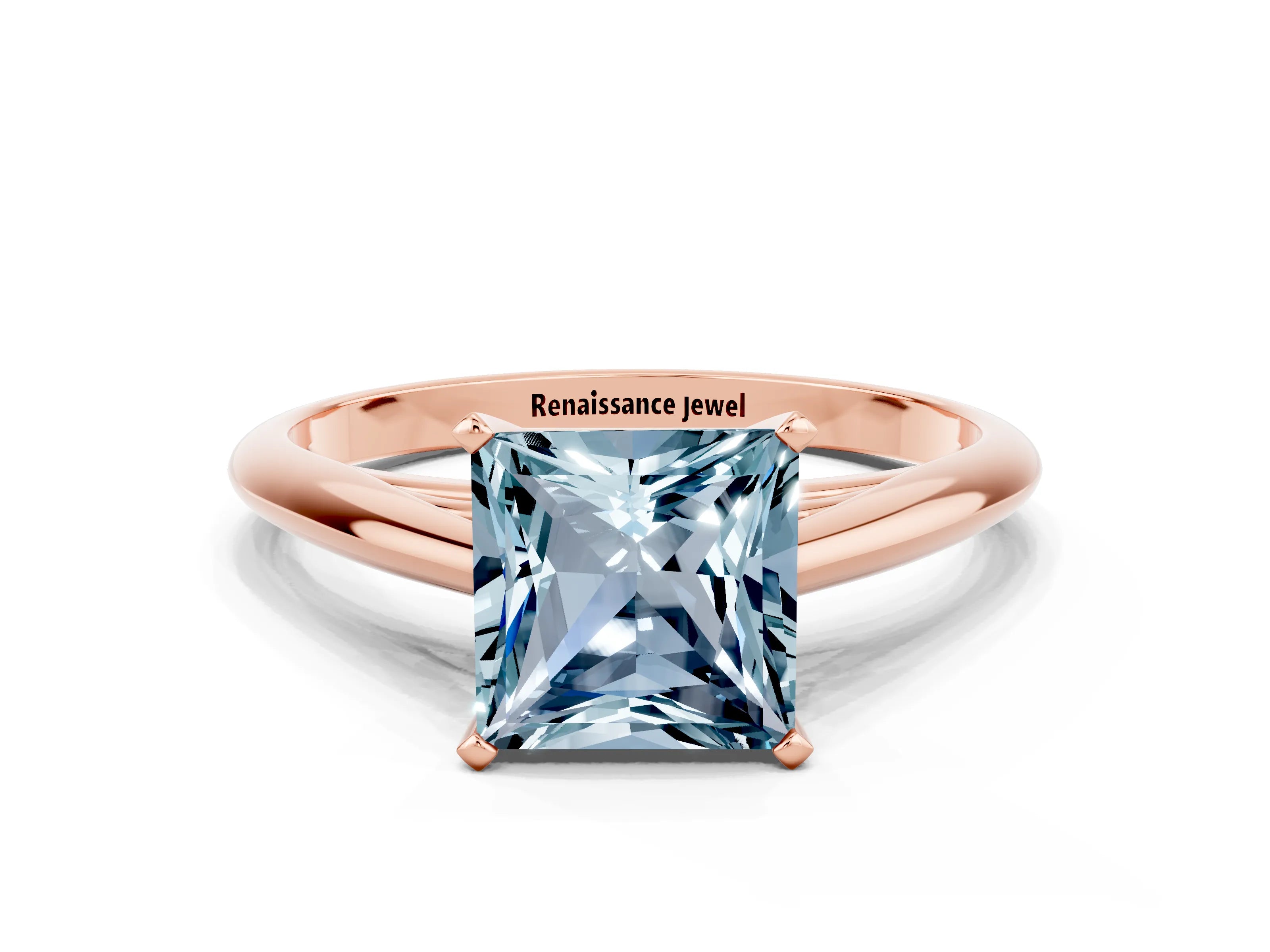 Rose gold Princess Cut Aquamarine Solitaire Engagement Ring with Cathedral Setting and Four-Prong Mount_12