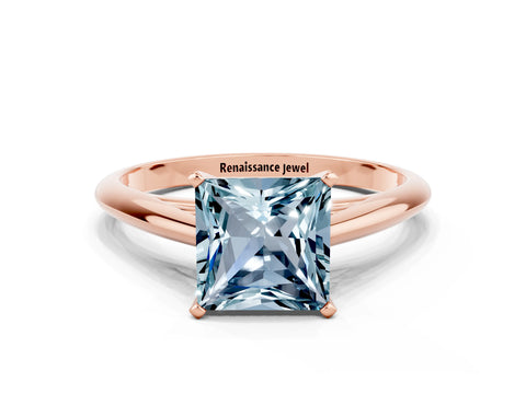 Rose gold Princess Cut Aquamarine Solitaire Engagement Ring with Cathedral Setting and Four-Prong Mount_12
