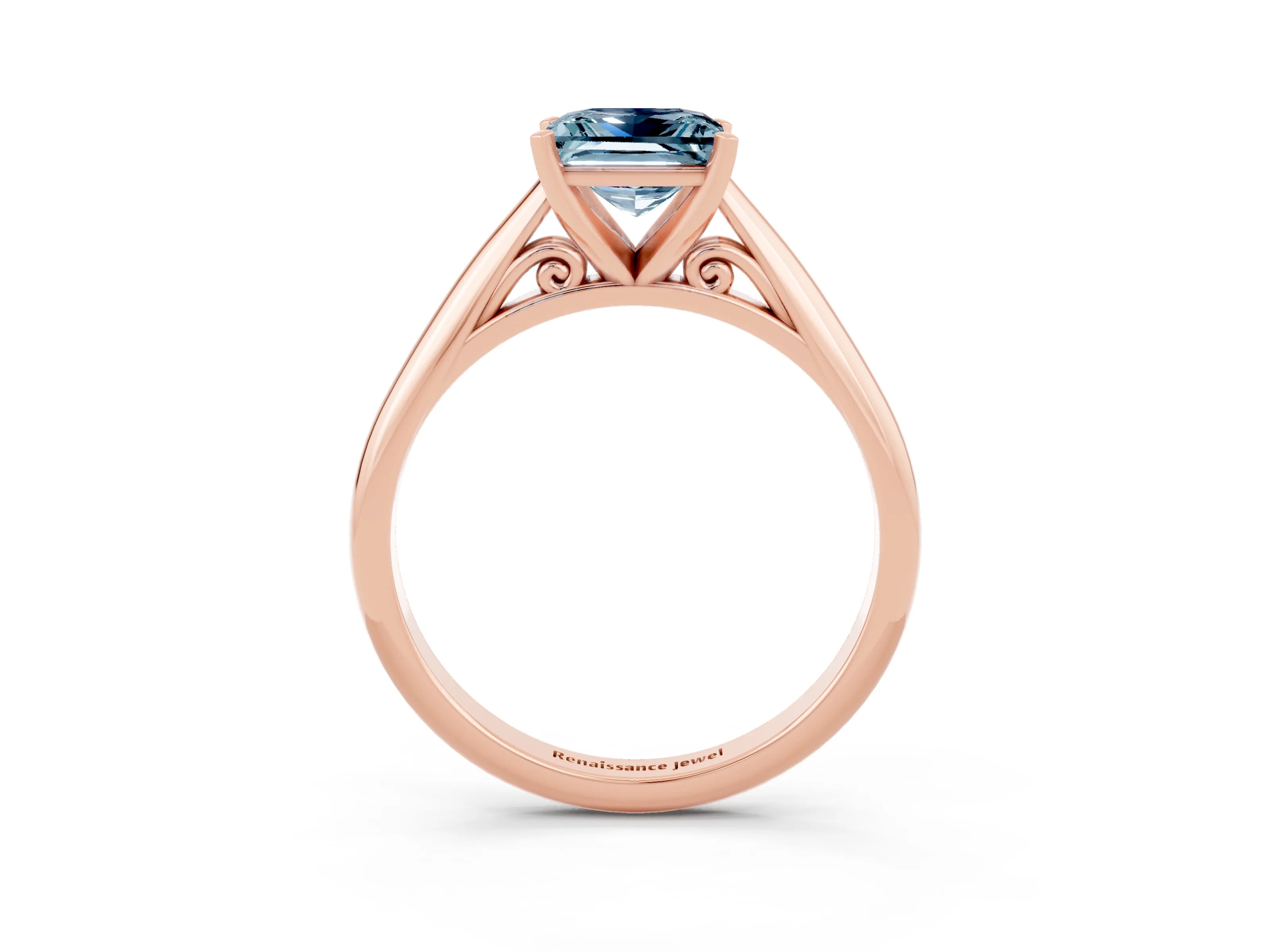 Rose gold Princess Cut Aquamarine Solitaire Engagement Ring with Cathedral Setting and Four-Prong Mount_15