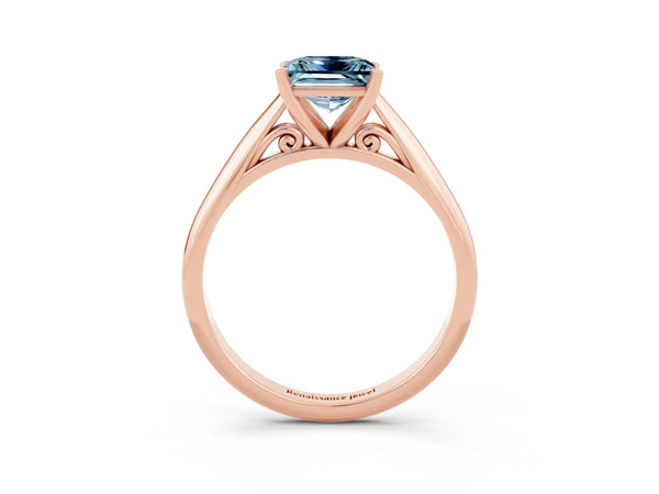 Rose gold Princess Cut Aquamarine Solitaire Engagement Ring with Cathedral Setting and Four-Prong Mount